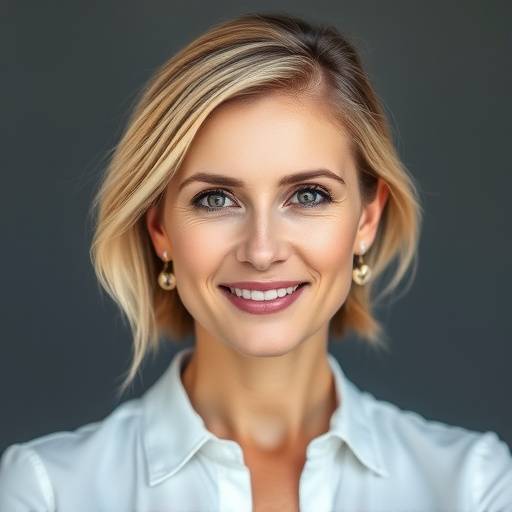 Sanne Meijer in een professionele fotoshoot, klaar voor haar nieuwe baan.